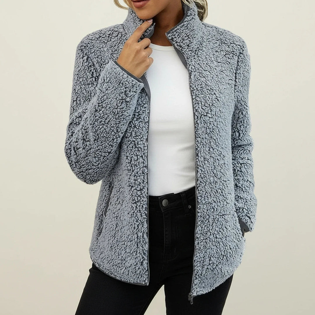 Women's comfy zip-up winter jacket, warm outerwear, relaxed fit & stand collar for casual days.
