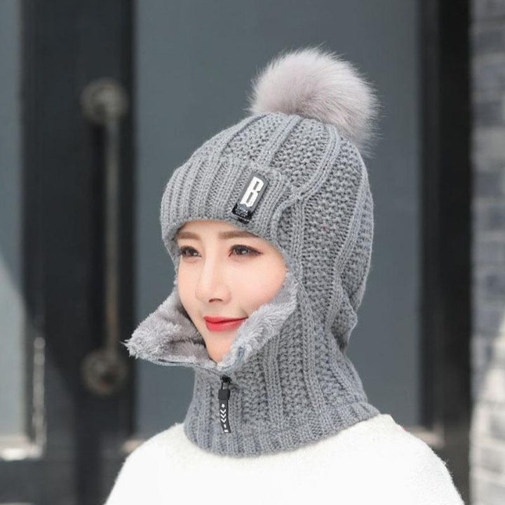 Women's wool knit hat in a flattering charcoal grey, designed for warmth and windproof comfort