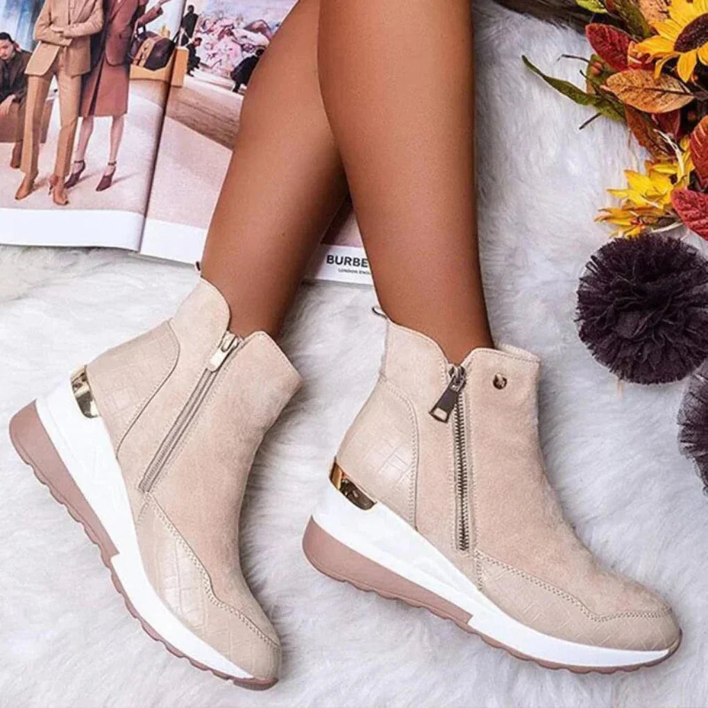 Stylish women's waterproof ankle boots for cold weather. Slip-resistant soles ensure comfort & safety.
