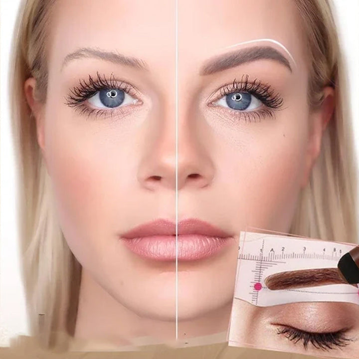 Brow Stamp Kit with ergonomic brush and 10 reusable stencils for precision brow shaping