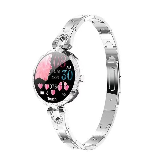 Empowering women's waterproof smartwatch: track heart rate, fitness, and receive smart alerts on your wrist.
