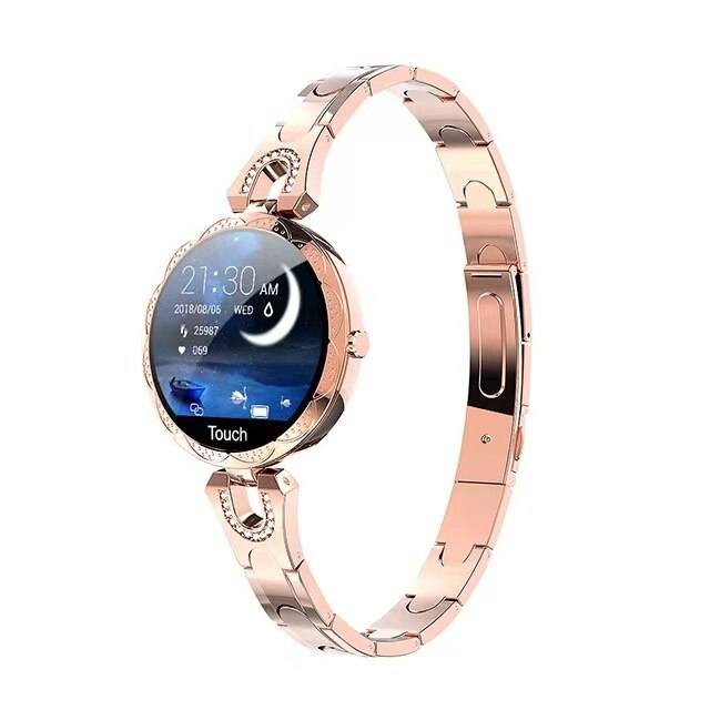 Advanced women's fitness tracker smartwatch, waterproof, with real-time heart rate, call alerts & activity logging.