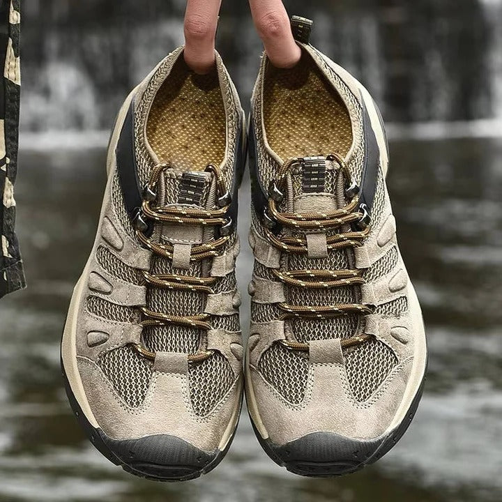 Side profile of women's waterproof hiking shoes, highlighting durable construction and grip.