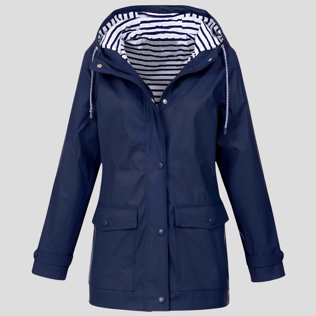 Versatile women's windbreaker rain jacket, waterproof & breathable. Great for travel, hiking, & everyday wear.