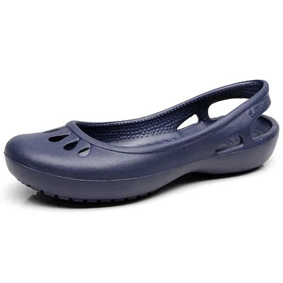 Lightweight women's waterproof flat jelly slide sandals, featuring a fashionable cut-out design.