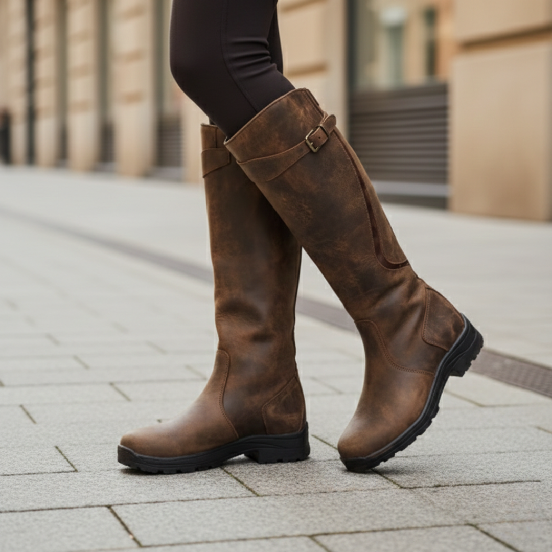 Supportive women's knee-high orthopedic boots, waterproof for all-day winter comfort.