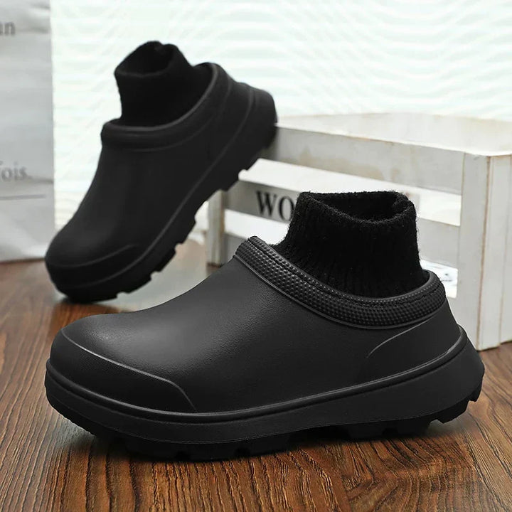 Stylish Madeline women's clogs: waterproof and comfortable with an elastic knit ankle cuff.
