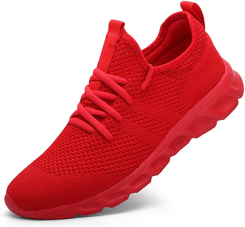 Close-up of women's comfortable, lightweight lace-up sneakers with breathable knit upper texture