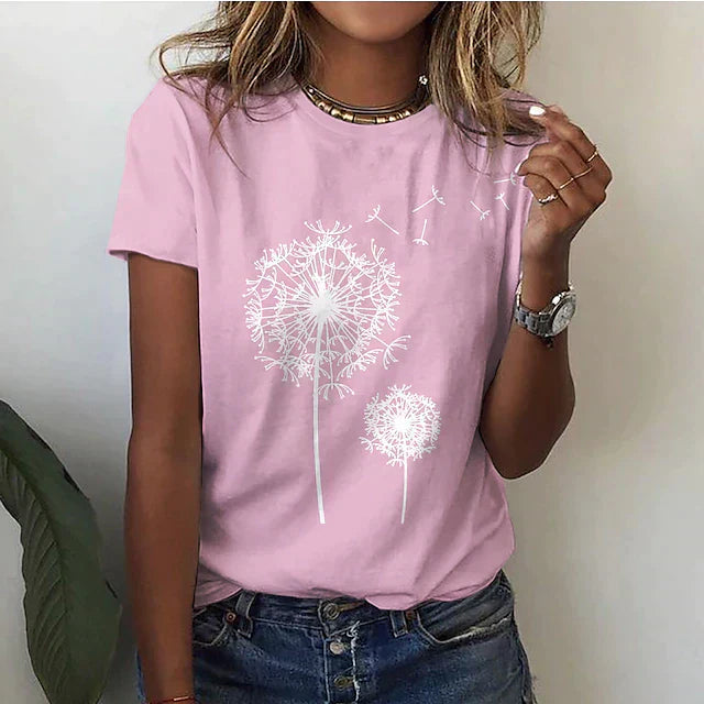 Comfortable women's dandelion graphic tee, perfect for effortless casual wear, summer days & everyday style.