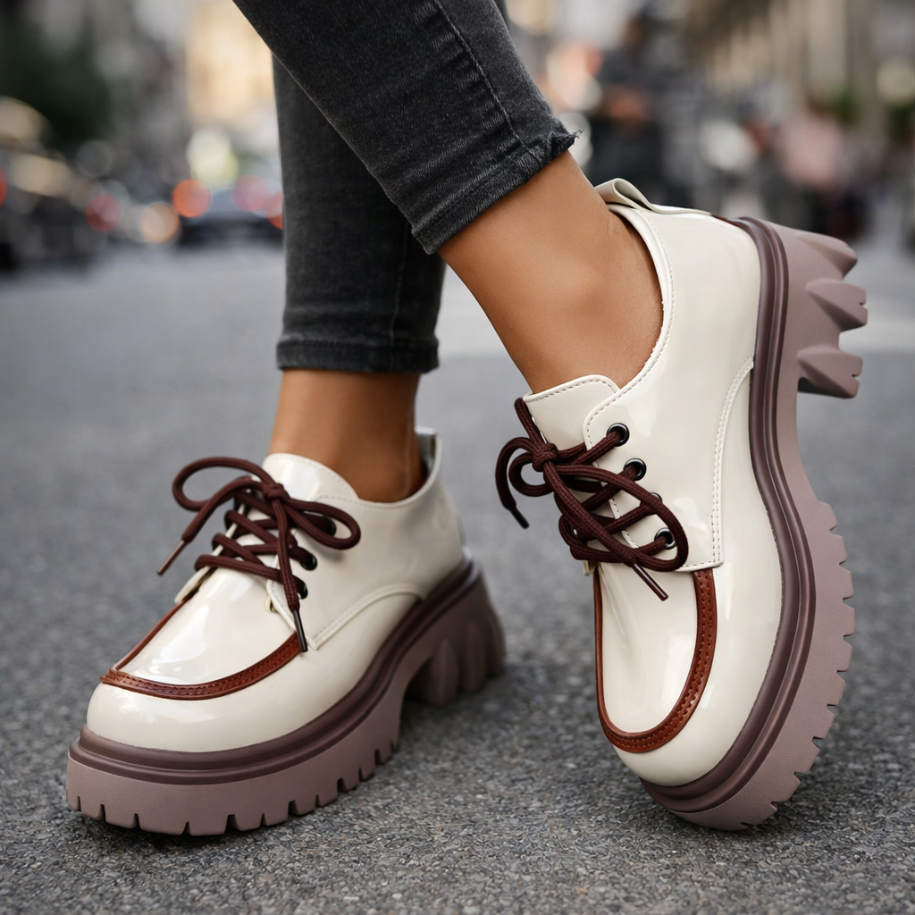 Stylish women's black platform sneakers, lace-up design with a comfortable, shock-absorbing sole