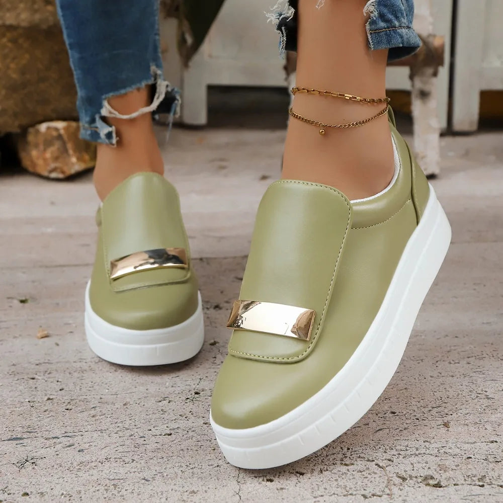 Front view of women's platform sneakers, showcasing the stylish design and orthopedic insole.
