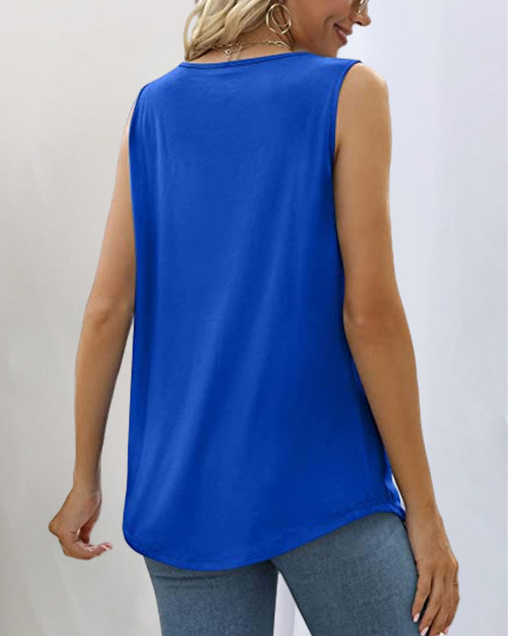 Back view of a women's square neck sleeveless cotton tank top, showcasing its comfortable fit
