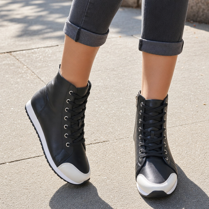 Comfortable women's wide fit orthopedic sneakers with lace-up design for foot support & casual wear.