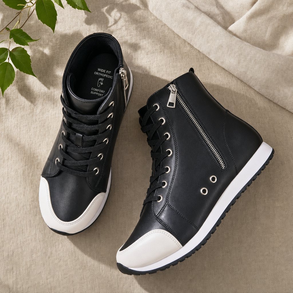 Stylish women's wide fit orthopedic lace-up athletic sneakers for superior comfort & foot health.