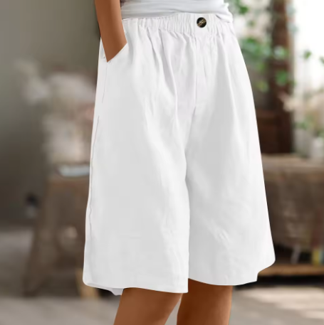 Back view of women's casual wide leg shorts, featuring the elastic waistband detail.