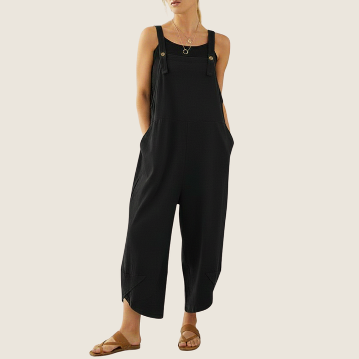 Women's wide leg overall jumpsuit, a comfortable and fashionable choice for spring/summer casual wear. Easy style.