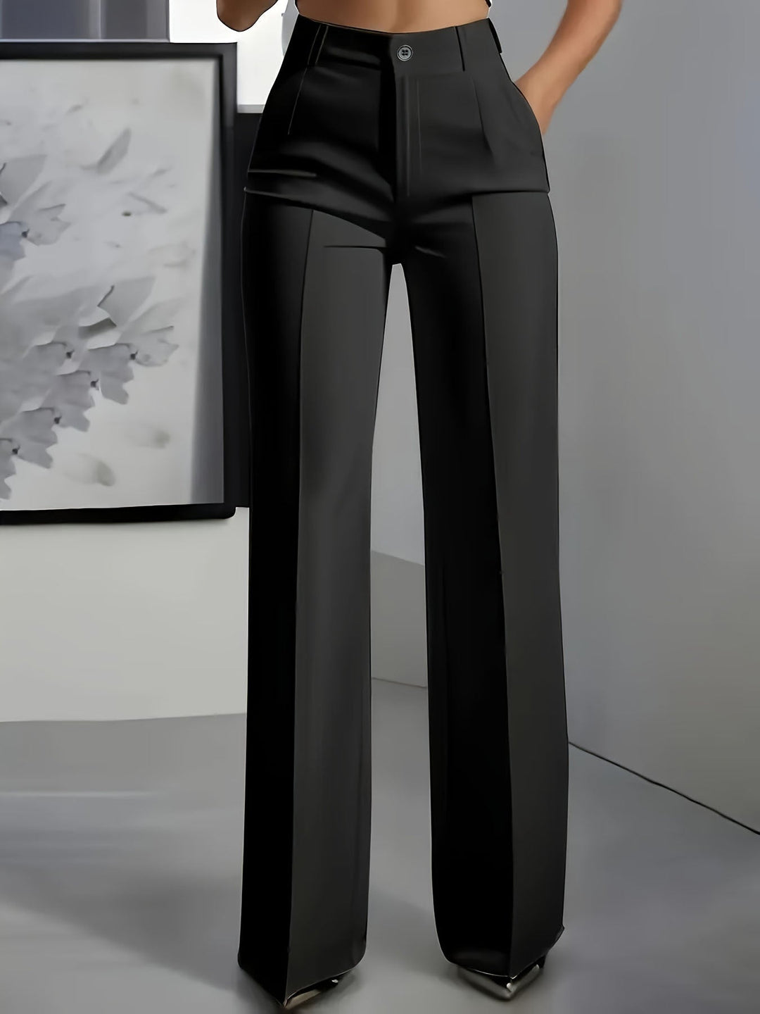 Elegant women's wide leg high waist trousers, designed for comfortable, chic office and casual outfits.