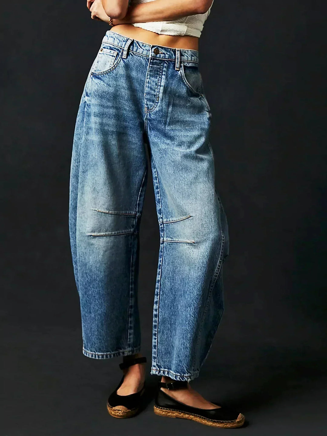 Stylish women's wide leg high waist denim pants, offering comfort and a modern look.