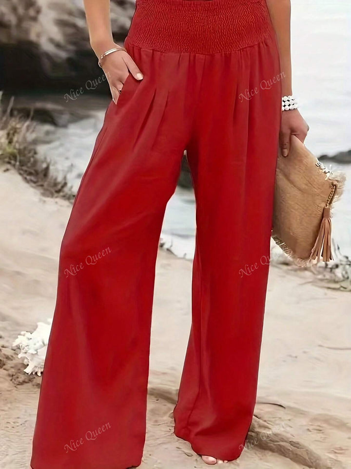 Comfortable wide leg linen pants for women. Stylish, relaxed fit everyday trousers with a flowy design.