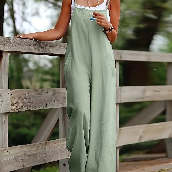 Everyday women's casual wide leg jumpsuit, offering comfort and modern style.