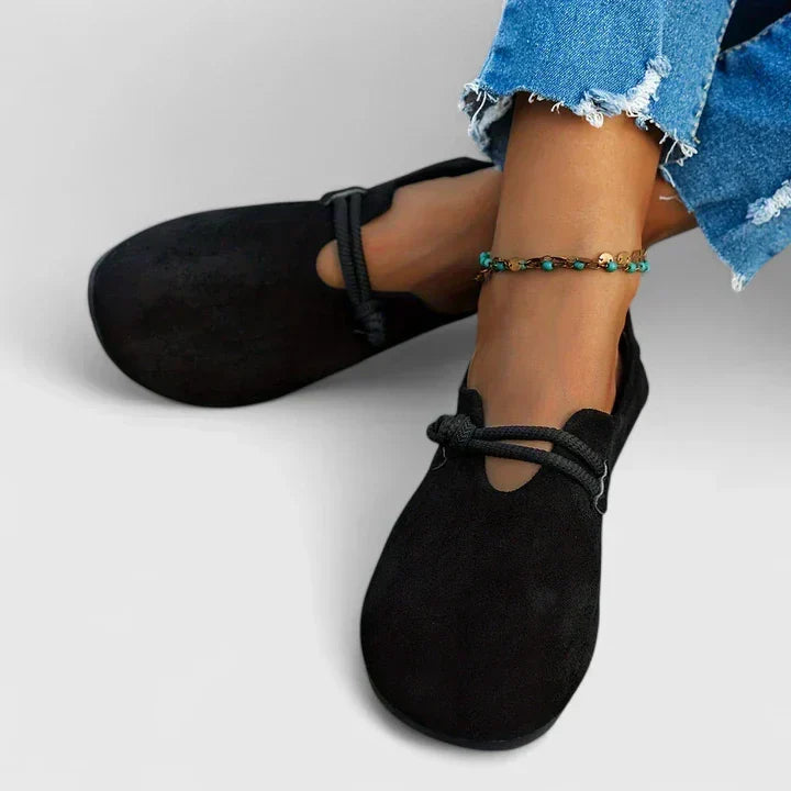 Bohemian style women's slip-on loafers. Rope strap flats with wide toe box for comfortable casual wear.