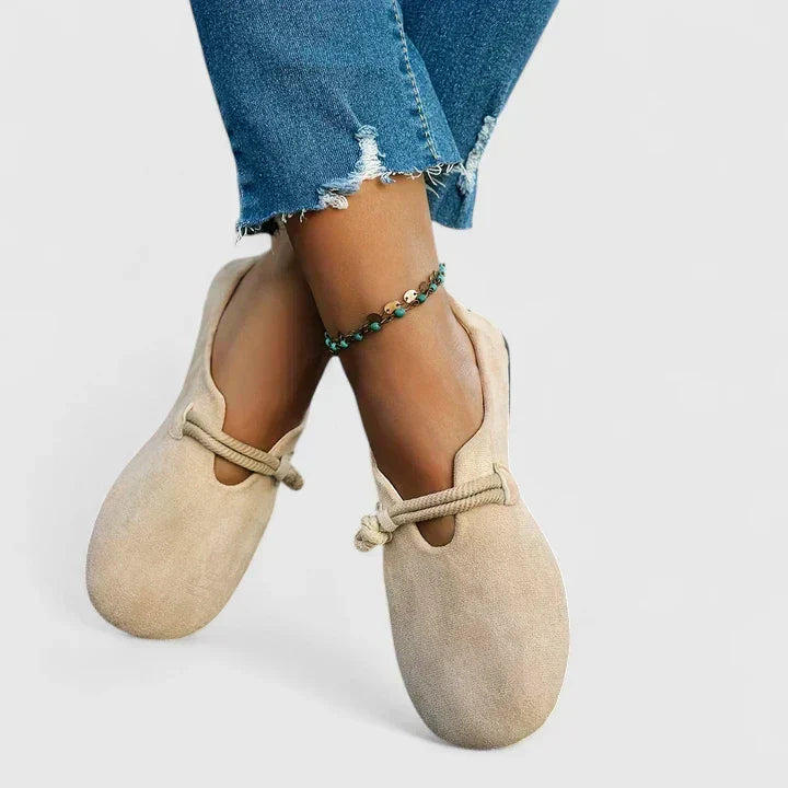 Everyday wear women's slip-on flats. Comfortable wide toe box loafers with a stylish rope strap detail.