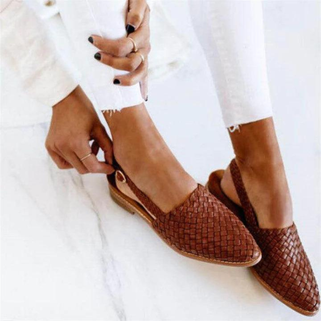 Women's woven pointed toe slip-on mules. Comfortable backless loafers for versatile everyday wear.