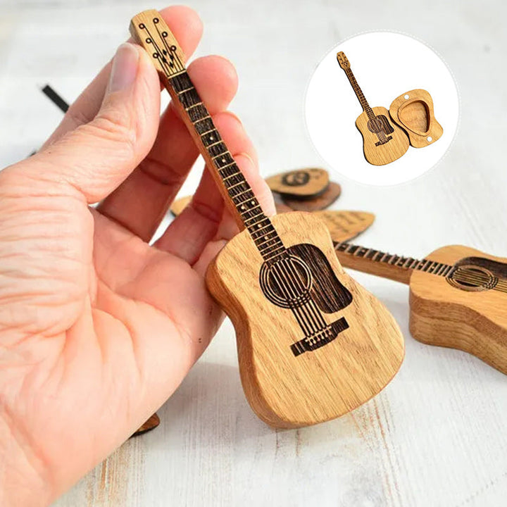 Compact wooden storage box for guitar picks, a thoughtful music gift.