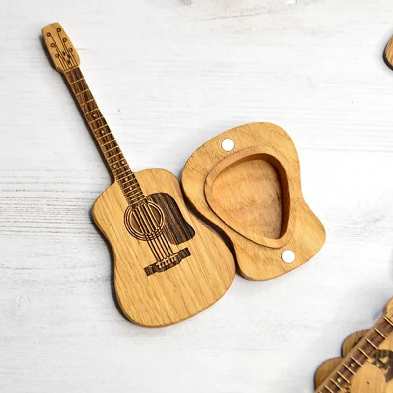 Music-themed gift: wooden pick holder box, a must-have for guitarists.
