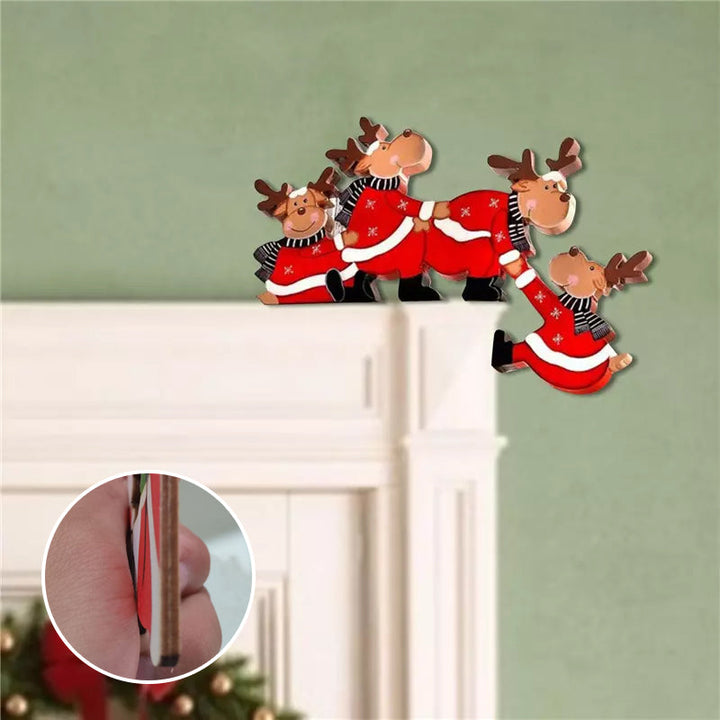 Wooden Christmas door frame decor with Santa Claus, enhancing festive holiday ambiance.