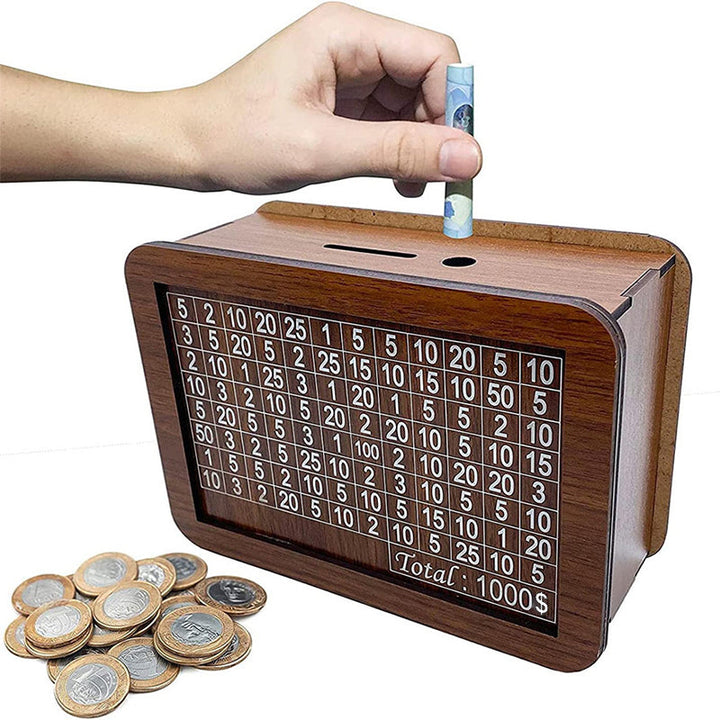 Wooden money savings box, 'My Savings' engraved, elegant home decor for financial goals