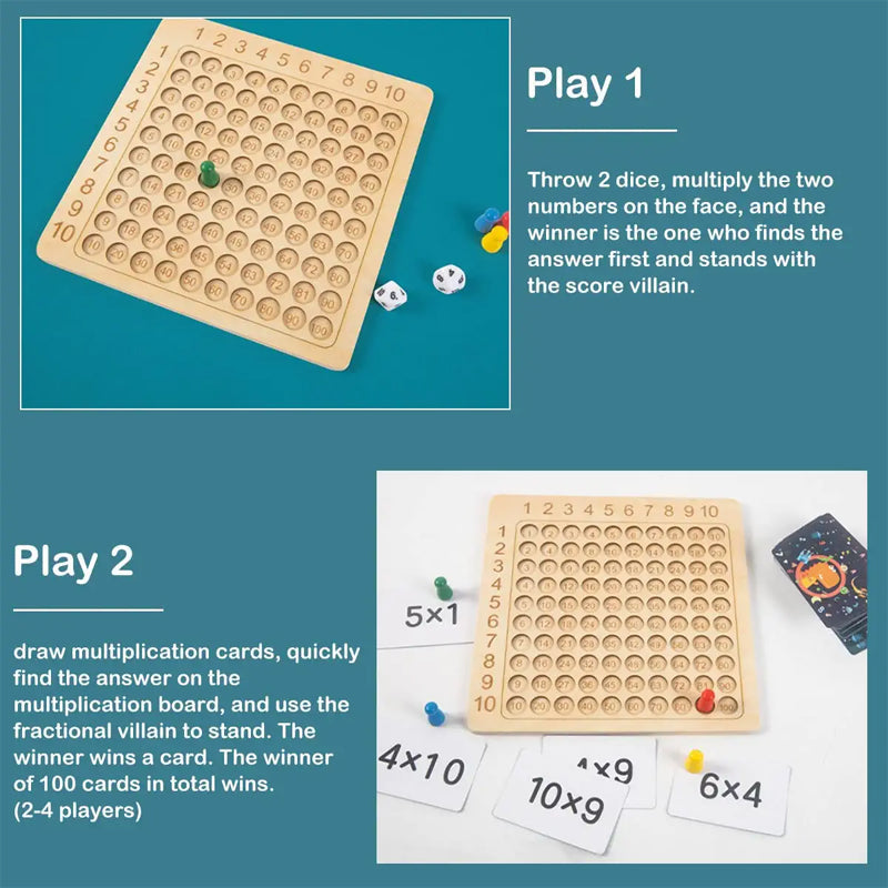 Durable wooden multiplication board game with number dice, ideal educational gift for kids learning math