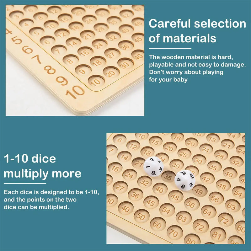 Children's educational wooden multiplication board game, a fun and interactive math learning toy for kids