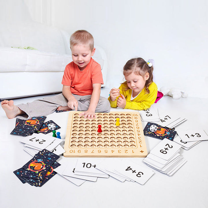 Eco-friendly wooden multiplication board game, a sustainable educational toy for kids' math development