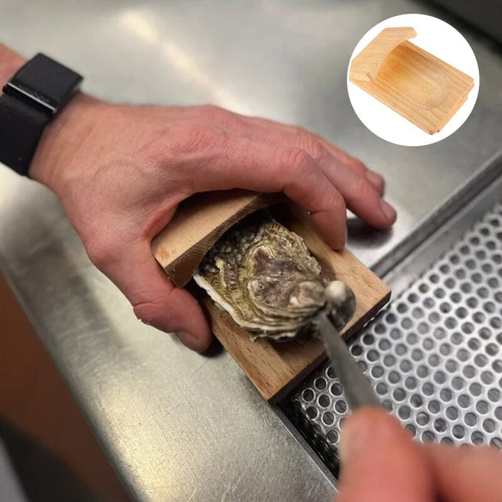 Food preparation: wooden oyster shucking clamp making oyster opening safe and simple