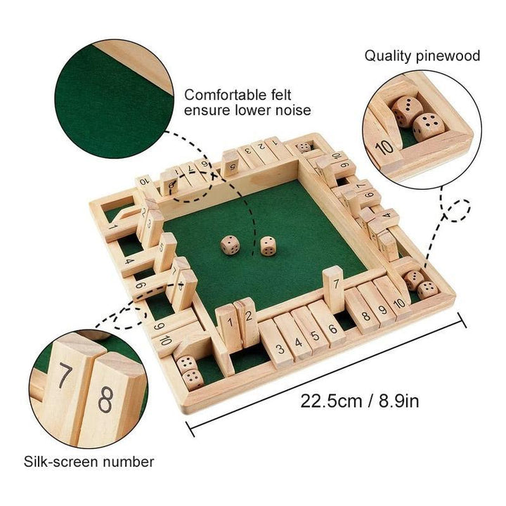 Wooden Shut The Box dice board game, perfect for family fun and educational play, tabletop game