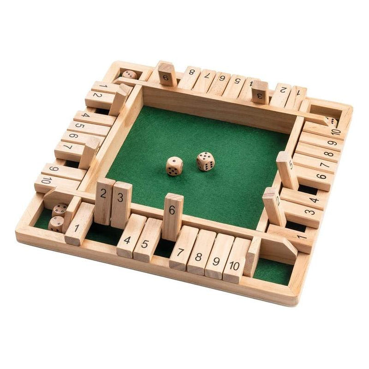 Classic Shut The Box wooden board game with dice, great for all ages, an indoor party game