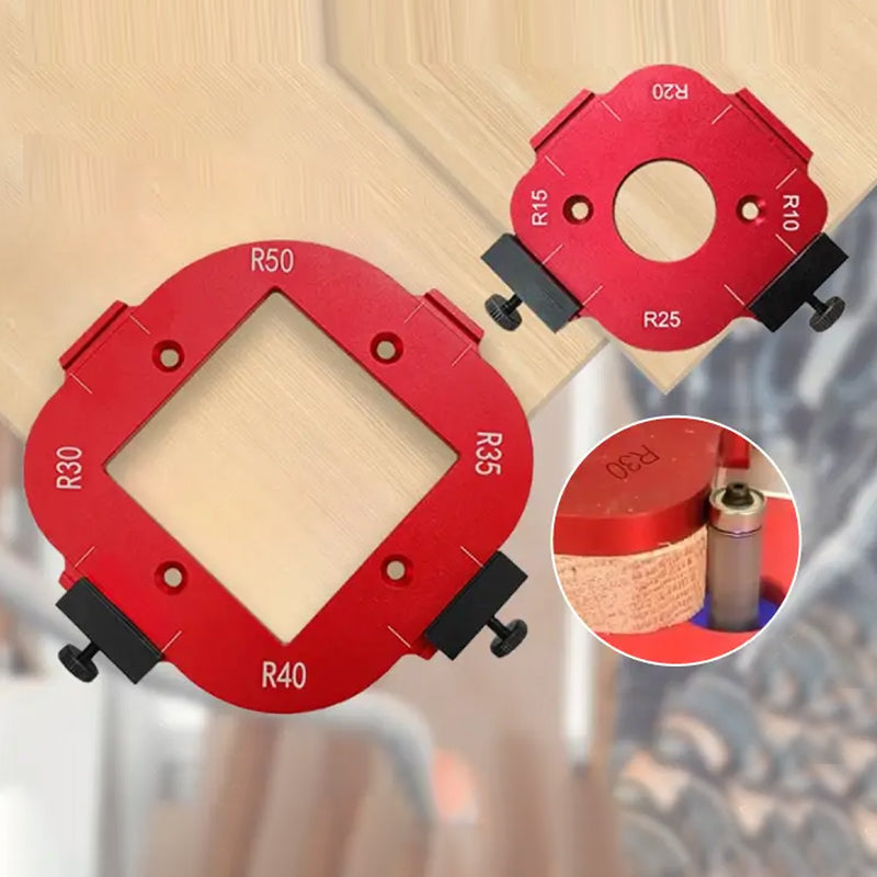 Woodworking corner radius guide, durable aluminum jig for precise routing tasks