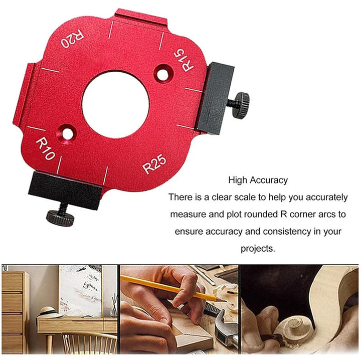 Router template, corner radius jig for woodworking projects, enhancing wood aesthetics