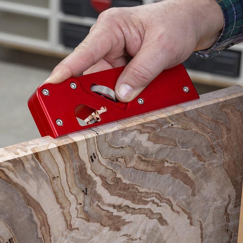 Precision woodworking edge plane tool, ideal for chamfering and deburring wood projects