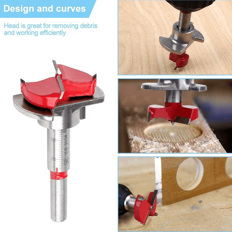 Precision Forstner bit set, ideal for carpentry and DIY furniture projects.