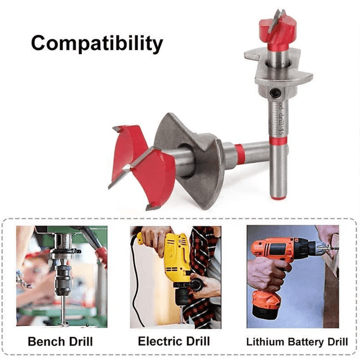 Various sizes of woodworking Forstner drill bits, essential power tool accessories.
