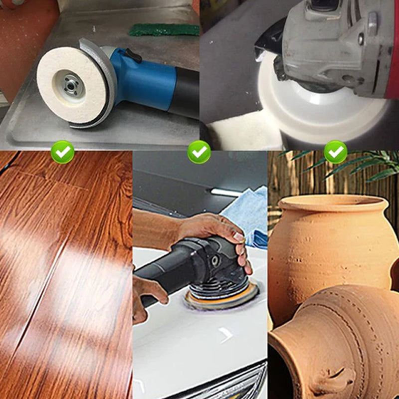 Wool felt polishing wheel disc for universal buffing, surface finishing & car detailing