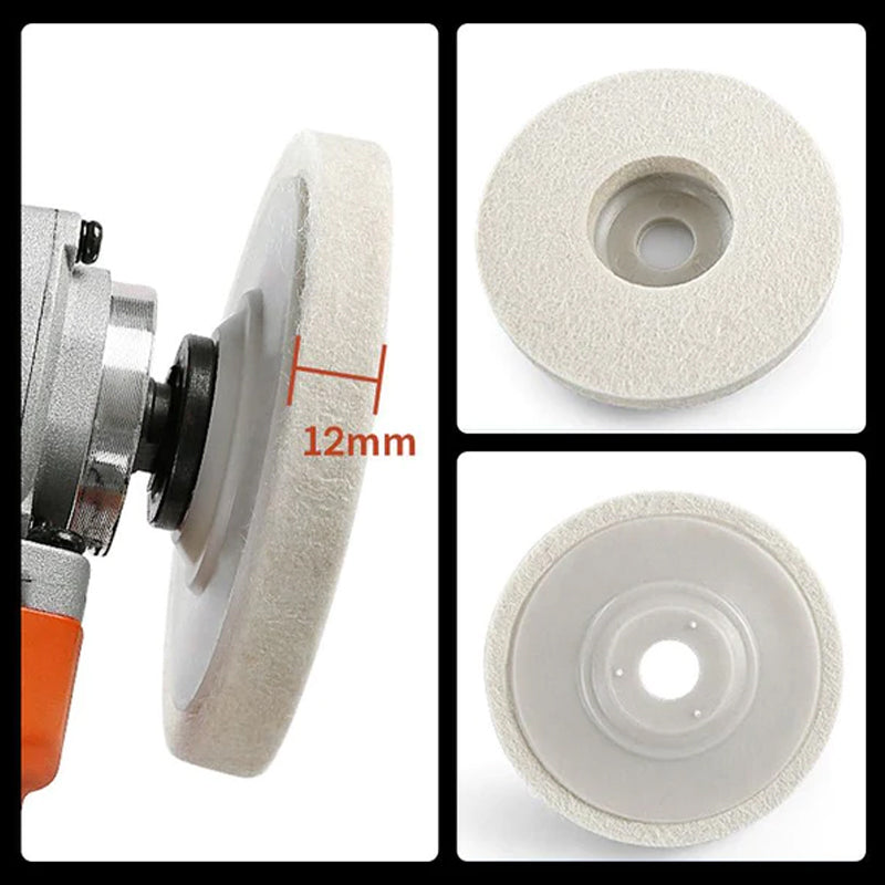 Universal wool felt polishing disc for waxing, buffing & restoring surfaces with angle grinder