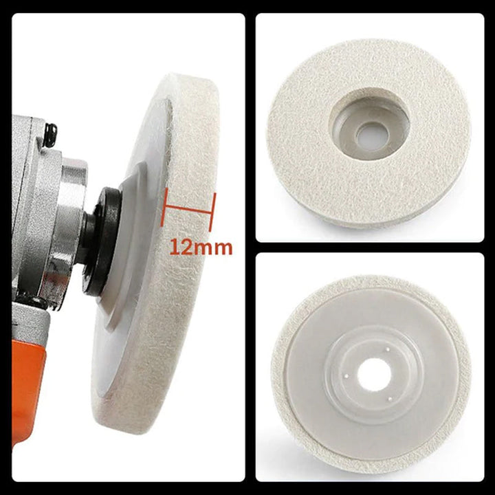 Universal wool felt polishing disc for waxing, buffing & restoring surfaces with angle grinder