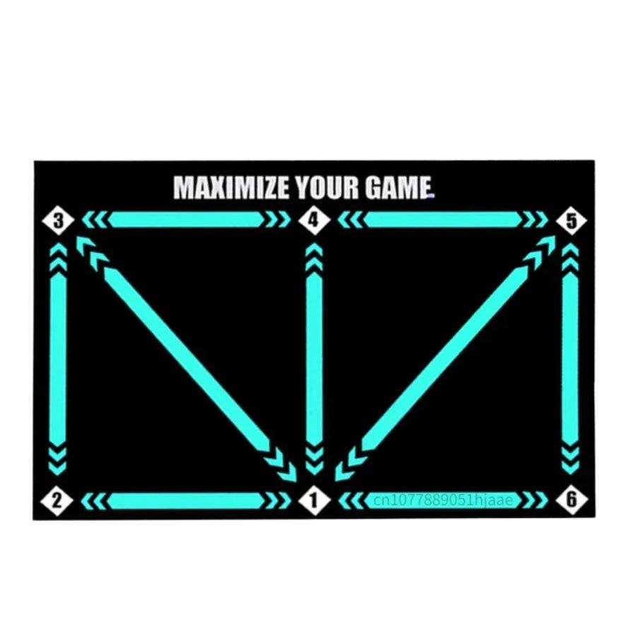 Athletic youth soccer training mat paired with a video coaching program to master football techniques at home.